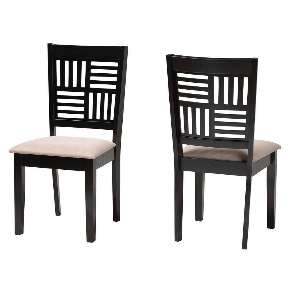 Deanna Modern Beige Fabric and Dark Brown Finished Wood 2-Piece Dining Chair Set. Picture 10