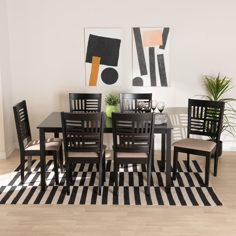 Deanna Modern Beige Fabric and Dark Brown Finished Wood 7-Piece Dining Set. Picture 17
