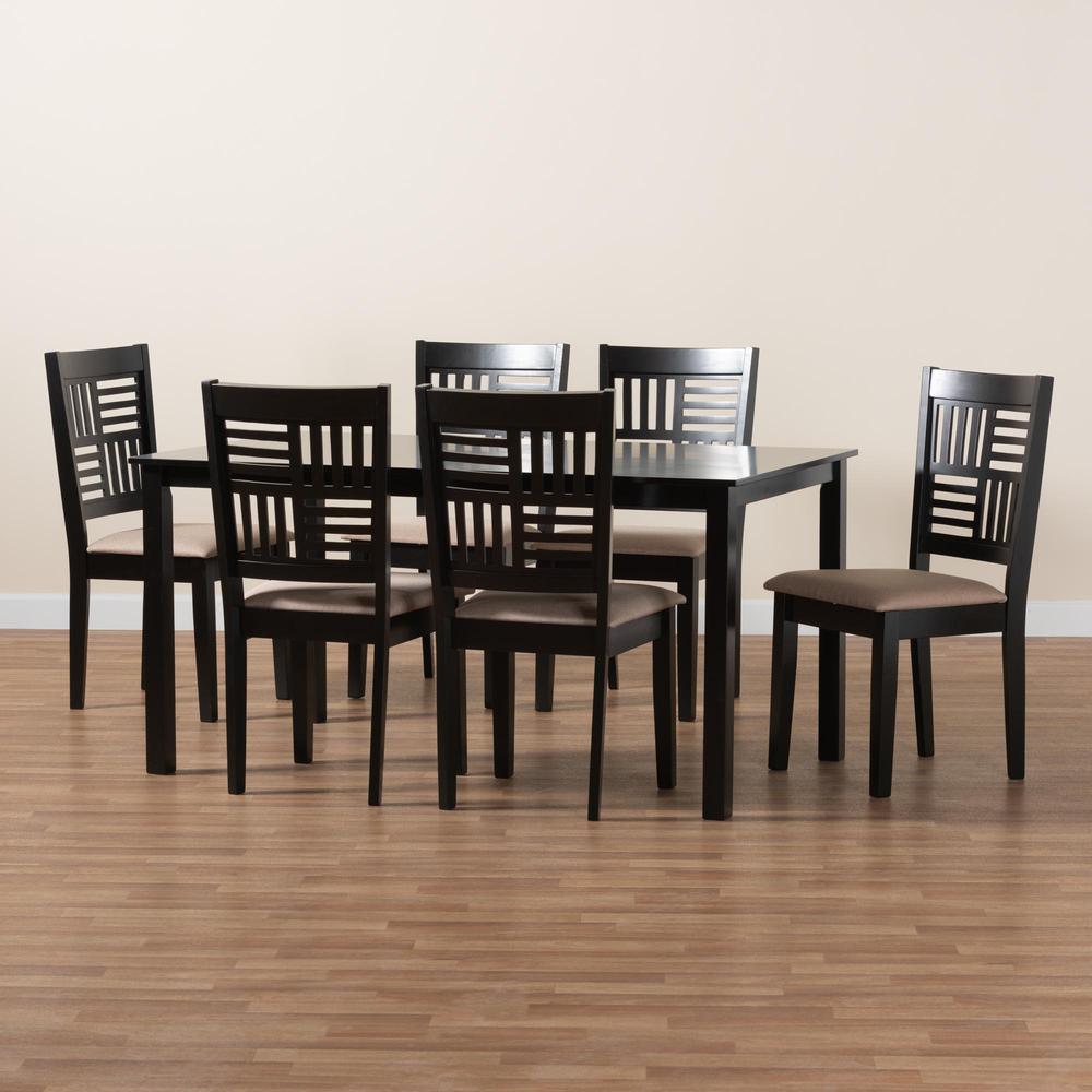 Deanna Modern Beige Fabric and Dark Brown Finished Wood 7-Piece Dining Set. Picture 18