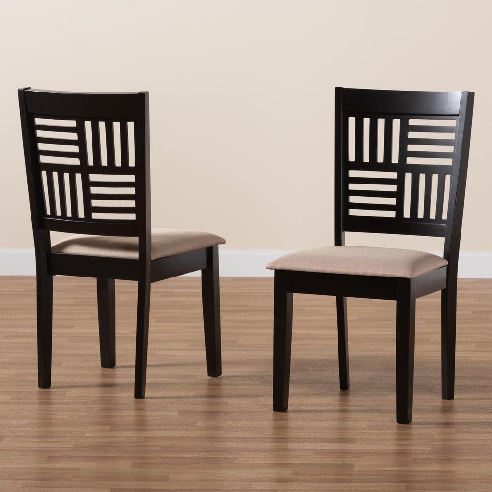 Deanna Modern Beige Fabric and Dark Brown Finished Wood 2-Piece Dining Chair Set. Picture 17