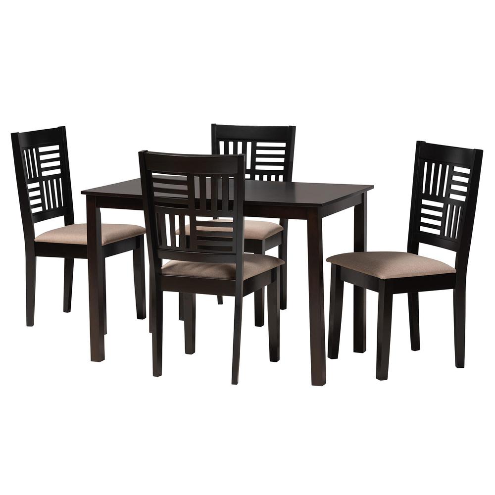 Deanna Modern Beige Fabric and Dark Brown Finished Wood 5-Piece Dining Set. Picture 10