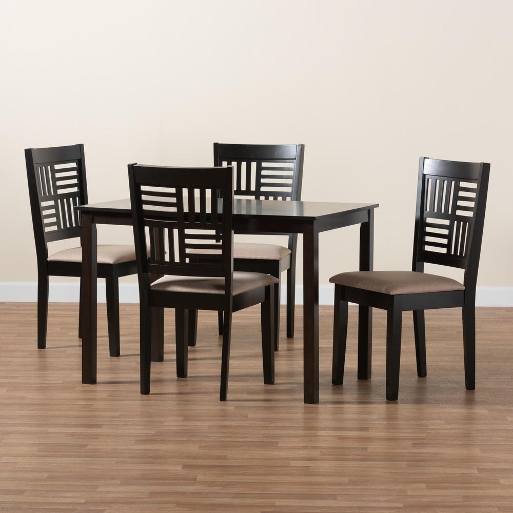 Deanna Modern Beige Fabric and Dark Brown Finished Wood 5-Piece Dining Set. Picture 18