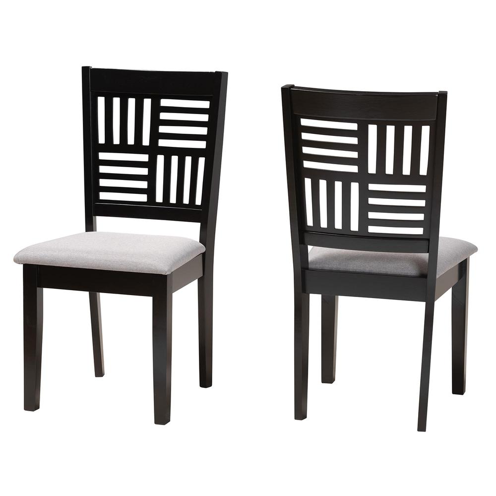 Deanna Modern Grey Fabric and Dark Brown Finished Wood 2-Piece Dining Chair Set. Picture 10