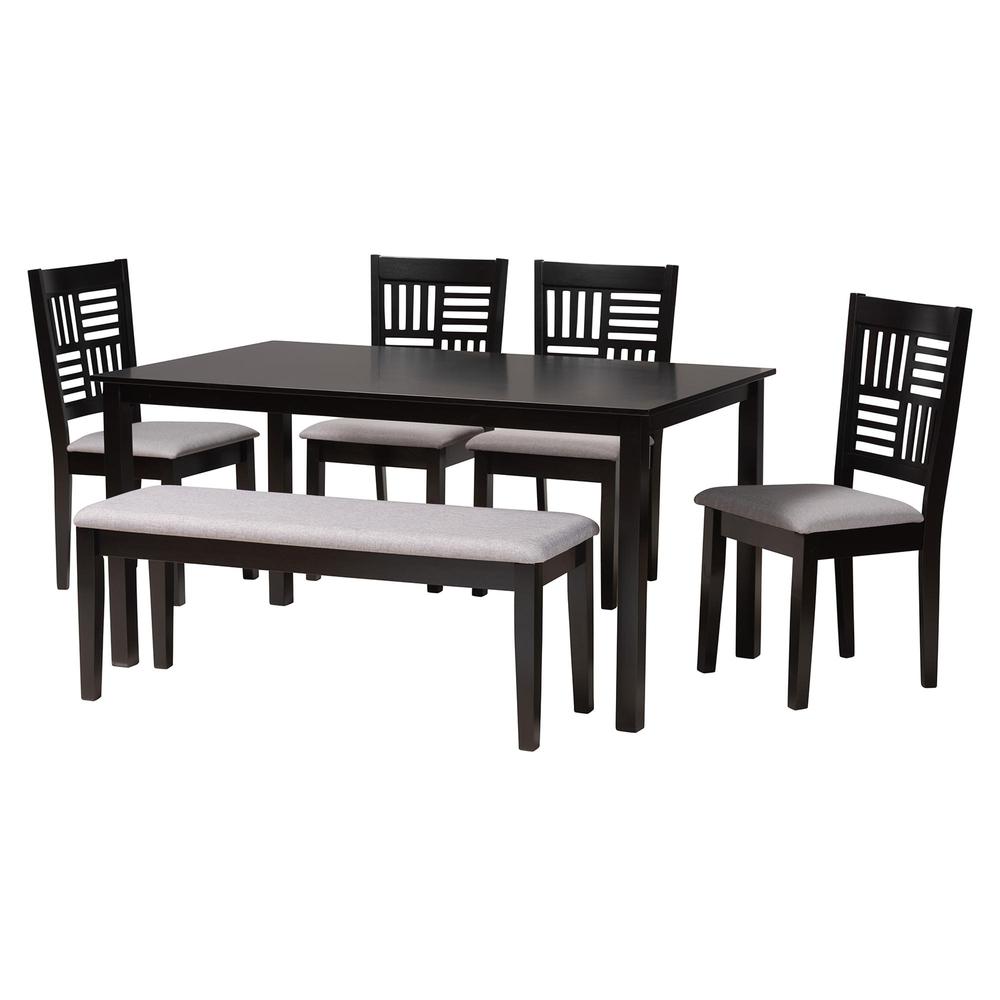Deanna Modern Grey Fabric and Dark Brown Finished Wood 6-Piece Dining Set. Picture 10