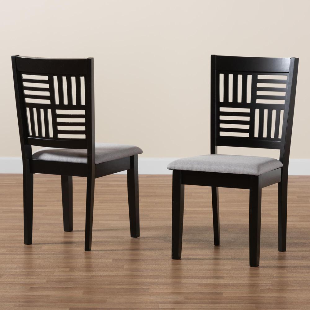 Deanna Modern Grey Fabric and Dark Brown Finished Wood 2-Piece Dining Chair Set. Picture 17