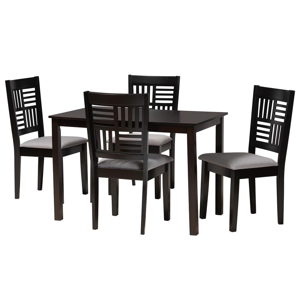 Deanna Modern Grey Fabric and Dark Brown Finished Wood 5-Piece Dining Set. Picture 10