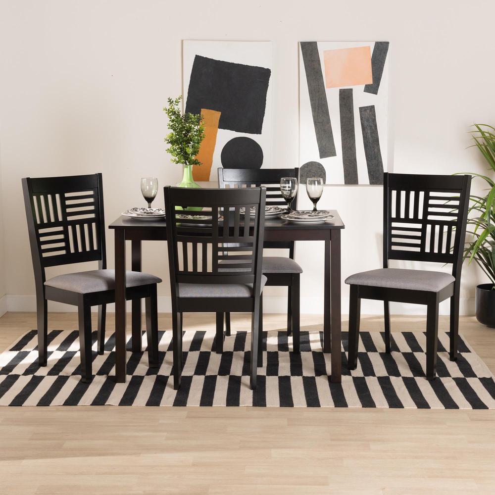 Deanna Modern Grey Fabric and Dark Brown Finished Wood 5-Piece Dining Set. Picture 17