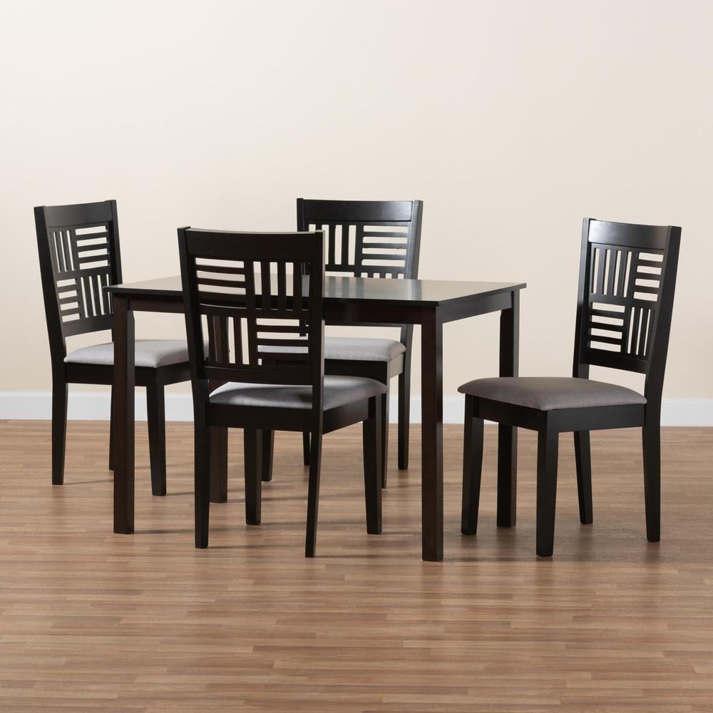 Deanna Modern Grey Fabric and Dark Brown Finished Wood 5-Piece Dining Set. Picture 18