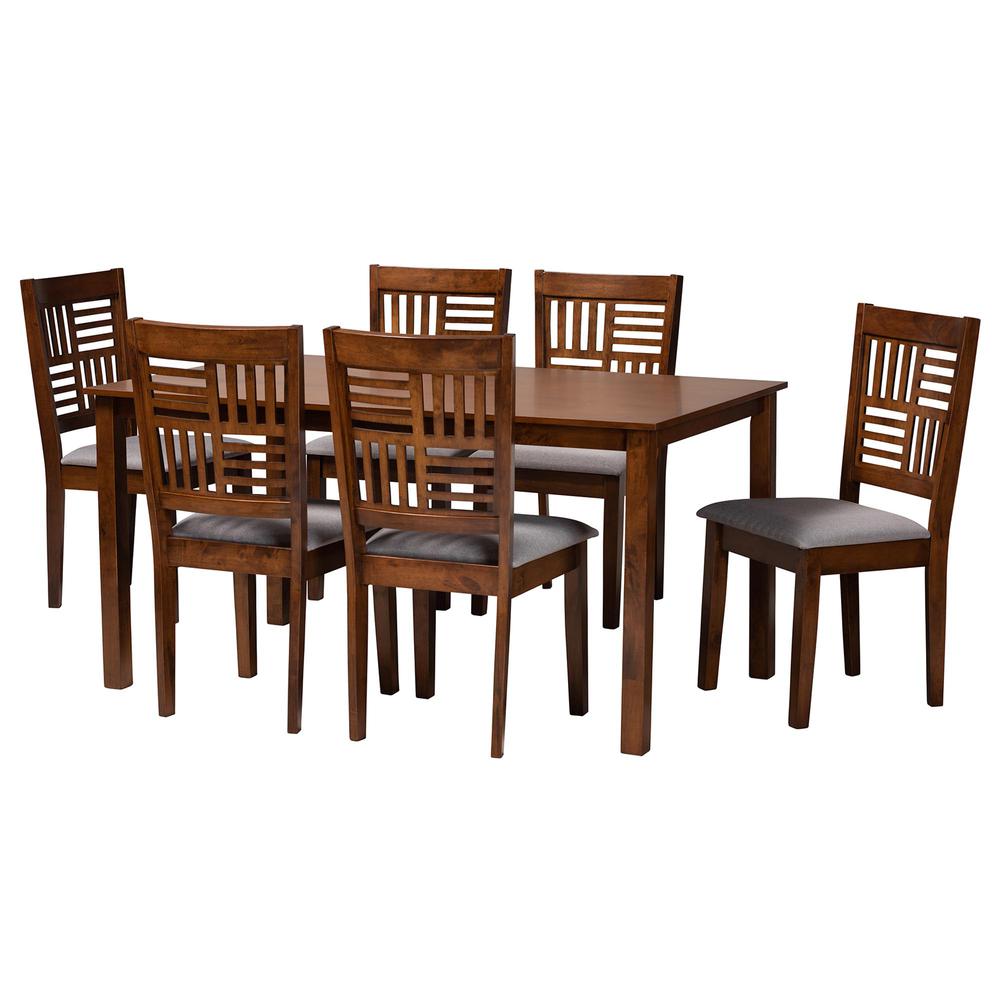 Deanna Modern Grey Fabric and Walnut Brown Finished Wood 7-Piece Dining Set. Picture 10