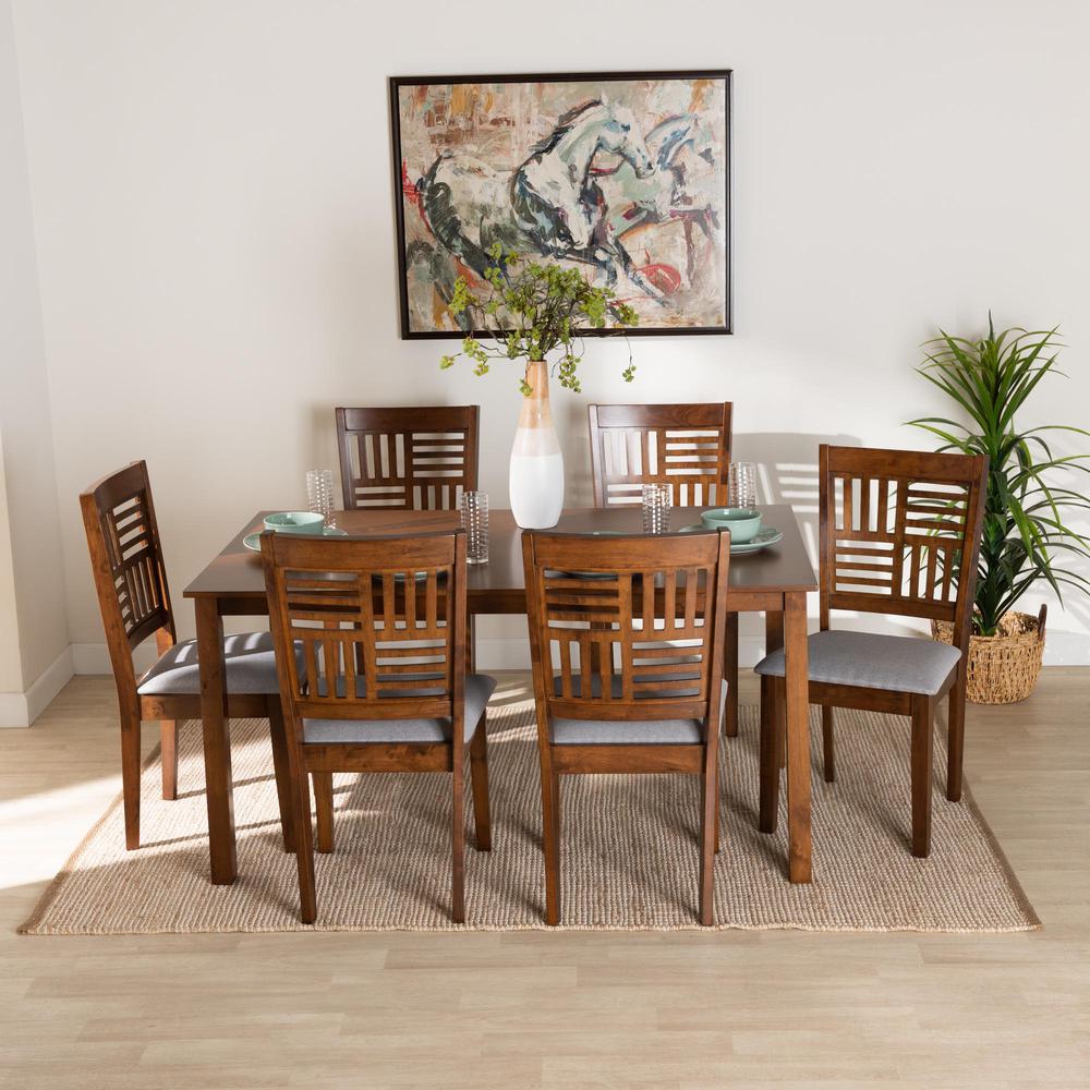 Deanna Modern Grey Fabric and Walnut Brown Finished Wood 7-Piece Dining Set. Picture 17