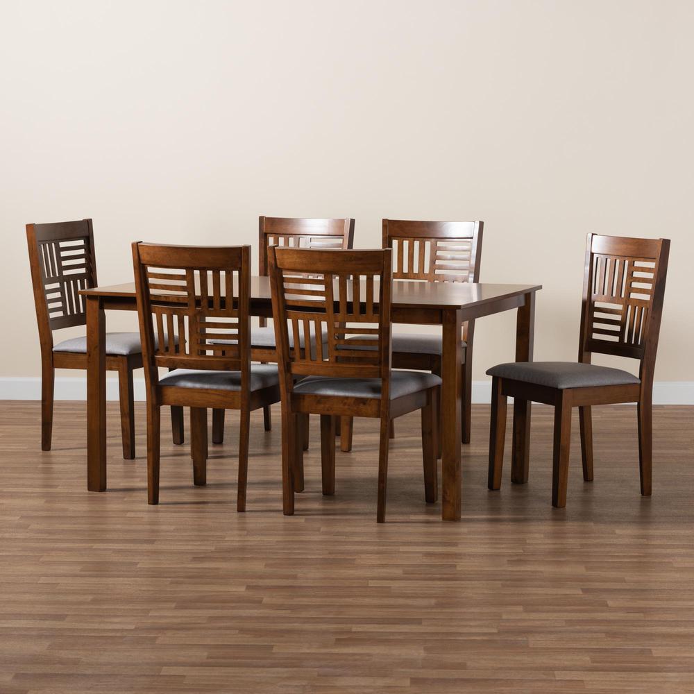 Deanna Modern Grey Fabric and Walnut Brown Finished Wood 7-Piece Dining Set. Picture 18