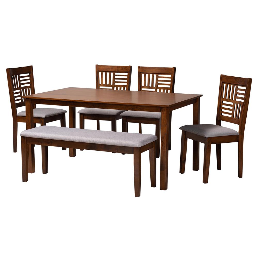 Deanna Modern Grey Fabric and Walnut Brown Finished Wood 6-Piece Dining Set. Picture 10
