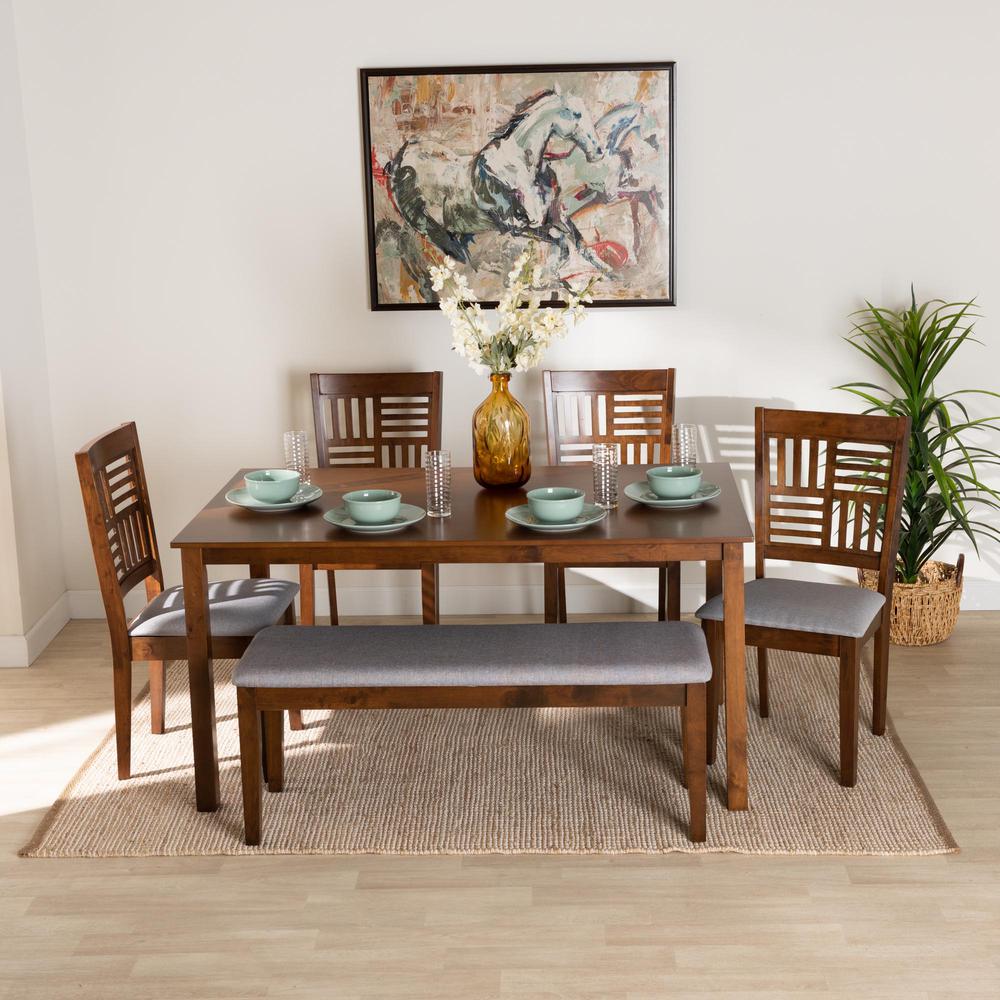 Deanna Modern Grey Fabric and Walnut Brown Finished Wood 6-Piece Dining Set. Picture 18
