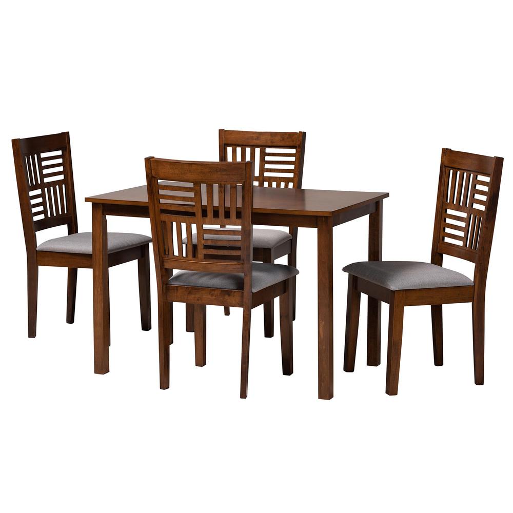 Deanna Modern Grey Fabric and Walnut Brown Finished Wood 5-Piece Dining Set. Picture 10