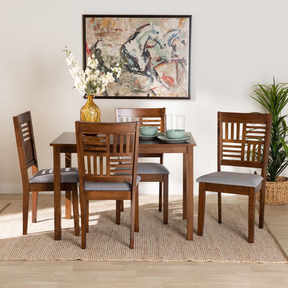 Deanna Modern Grey Fabric and Walnut Brown Finished Wood 5-Piece Dining Set. Picture 17