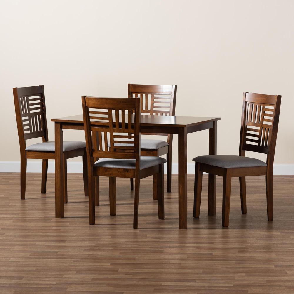 Deanna Modern Grey Fabric and Walnut Brown Finished Wood 5-Piece Dining Set. Picture 18