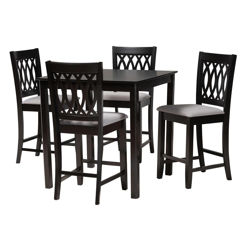 Florencia Modern Grey Fabric and Espresso Brown Finished Wood 5-Piece Pub Set. Picture 11