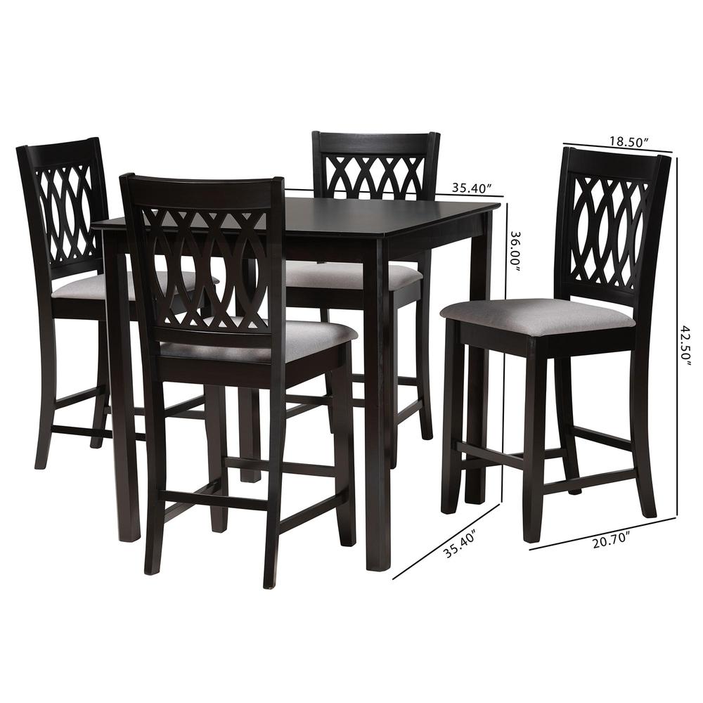 Florencia Modern Grey Fabric and Espresso Brown Finished Wood 5-Piece Pub Set. Picture 20