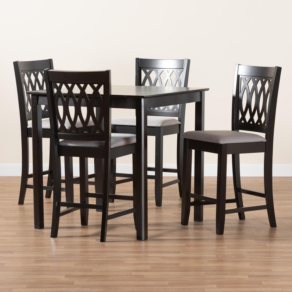 Florencia Modern Grey Fabric and Espresso Brown Finished Wood 5-Piece Pub Set. Picture 19