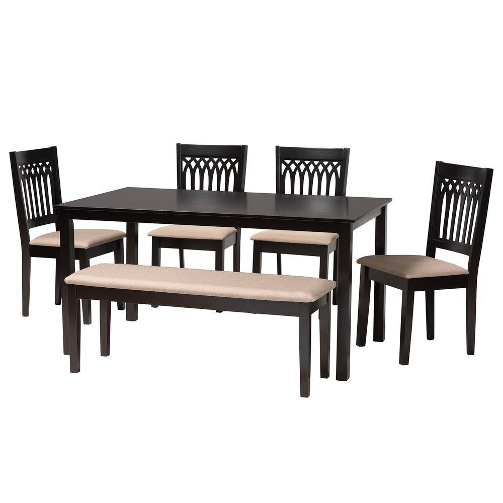 Genesis Modern Beige Fabric and Dark Brown Finished Wood 6-Piece Dining Set. Picture 12