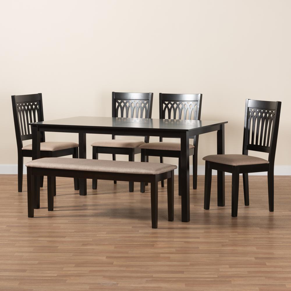 Genesis Modern Beige Fabric and Dark Brown Finished Wood 6-Piece Dining Set. Picture 21