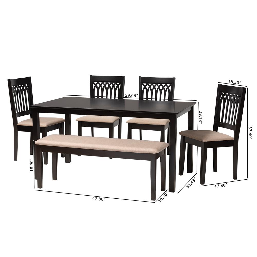 Genesis Modern Beige Fabric and Dark Brown Finished Wood 6-Piece Dining Set. Picture 22