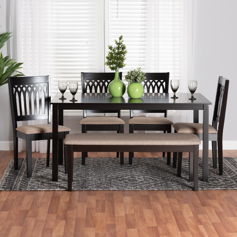 Genesis Modern Beige Fabric and Dark Brown Finished Wood 6-Piece Dining Set. Picture 20