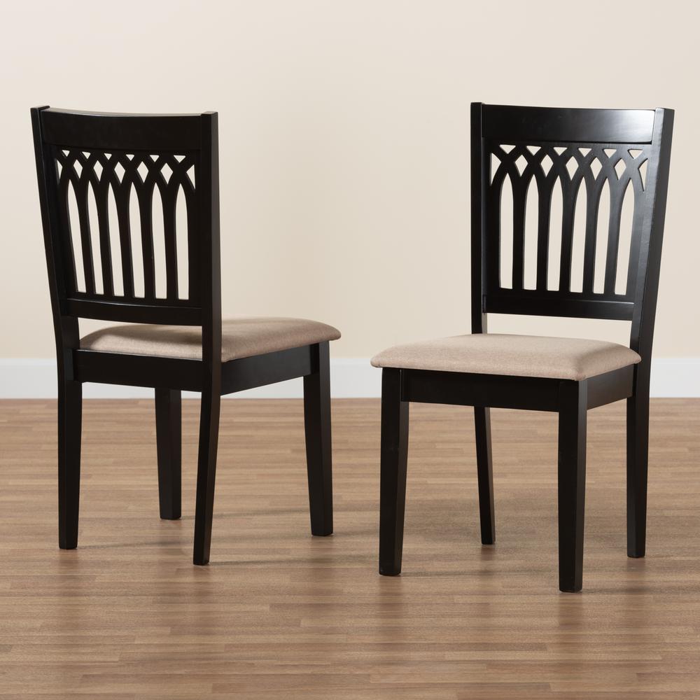Beige Fabric and Dark Brown Finished Wood 2-Piece Dining Chair Set. Picture 17