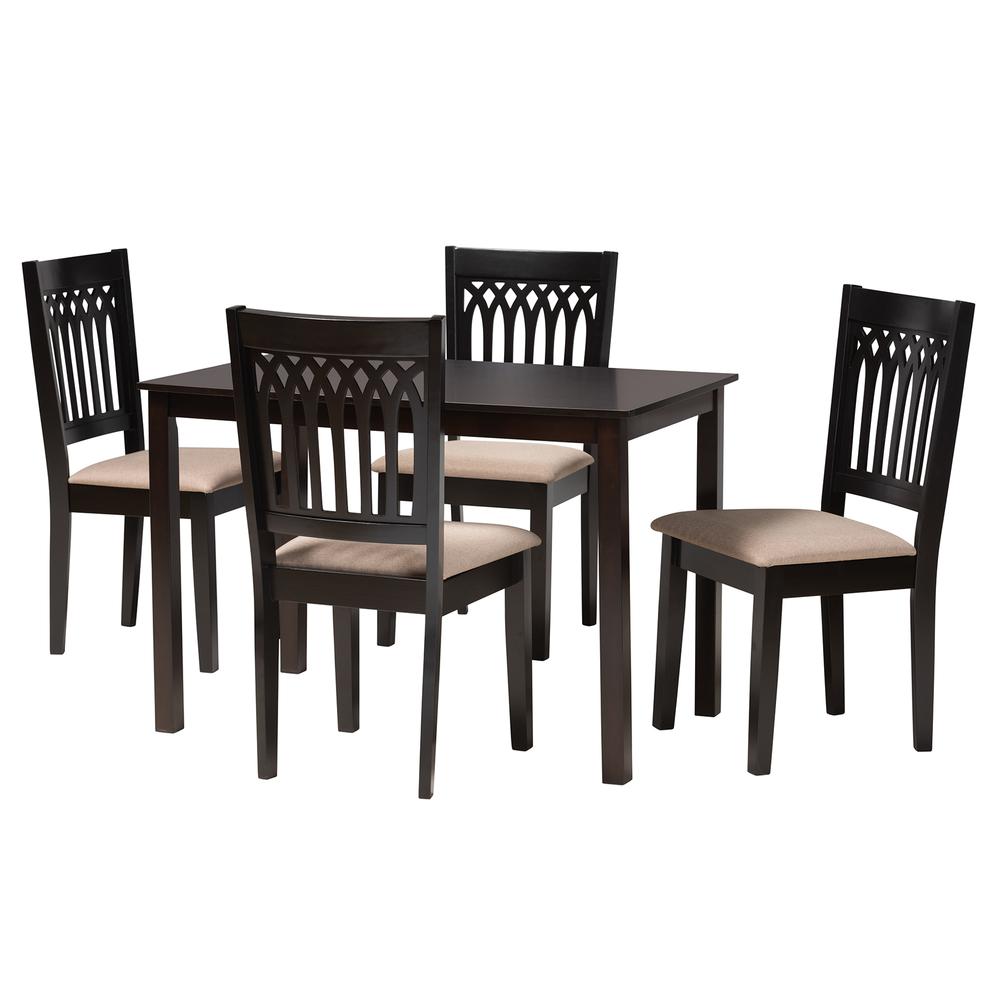 Genesis Modern Beige Fabric and Dark Brown Finished Wood 5-Piece Dining Set. Picture 11