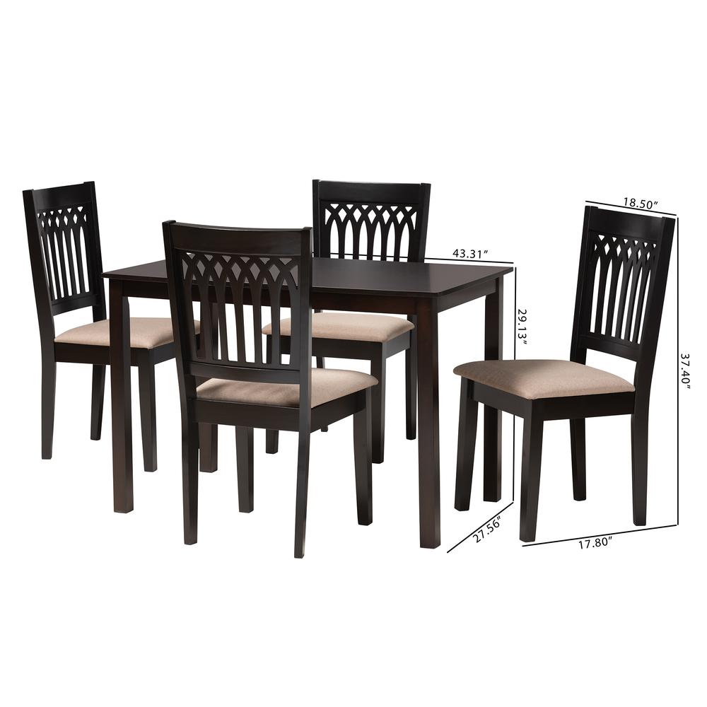Genesis Modern Beige Fabric and Dark Brown Finished Wood 5-Piece Dining Set. Picture 20