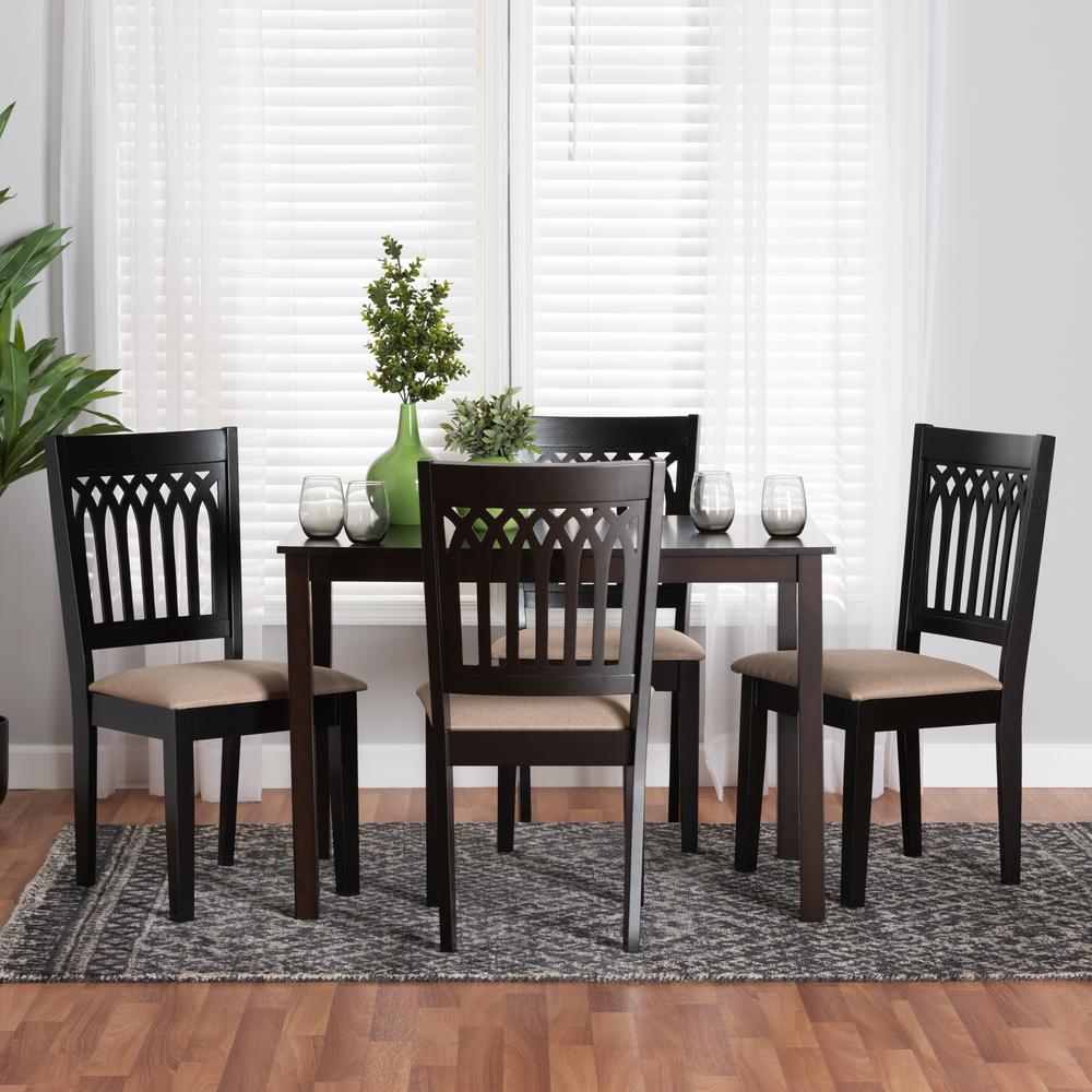 Genesis Modern Beige Fabric and Dark Brown Finished Wood 5-Piece Dining Set. Picture 18