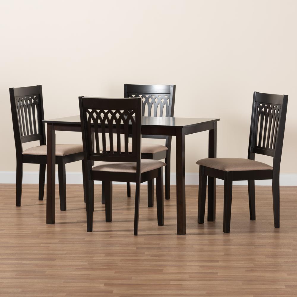 Genesis Modern Beige Fabric and Dark Brown Finished Wood 5-Piece Dining Set. Picture 19