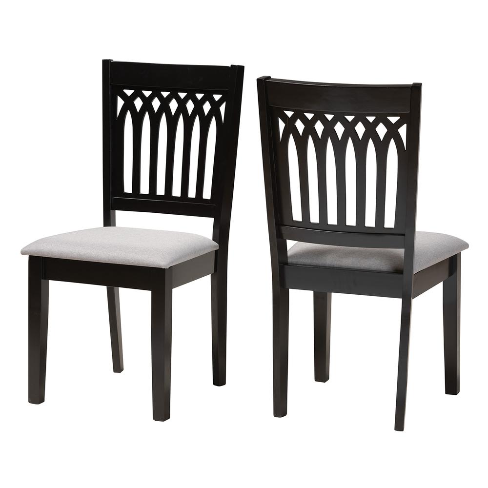 Genesis Modern Grey Fabric and Dark Brown Finished Wood 2-Piece Dining Chair Set. Picture 10