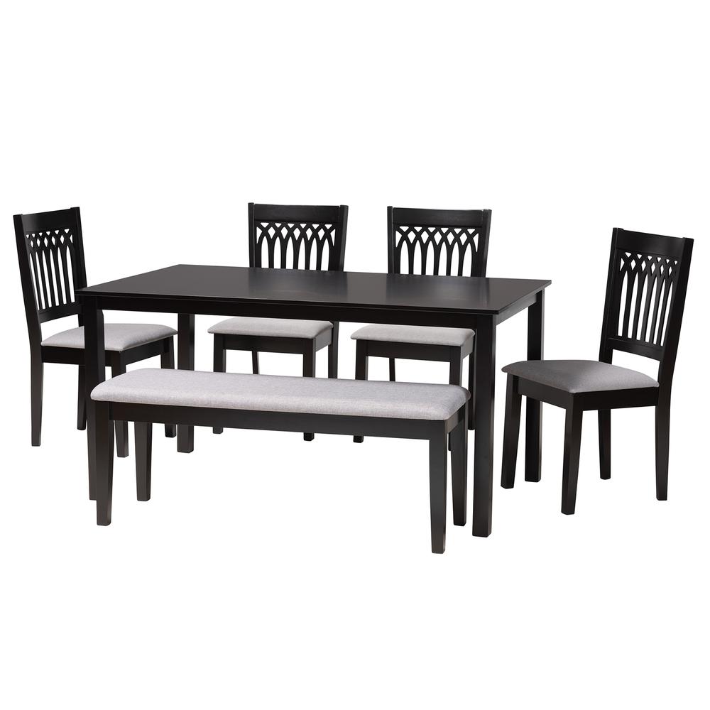 Genesis Modern Grey Fabric and Dark Brown Finished Wood 6-Piece Dining Set. Picture 12