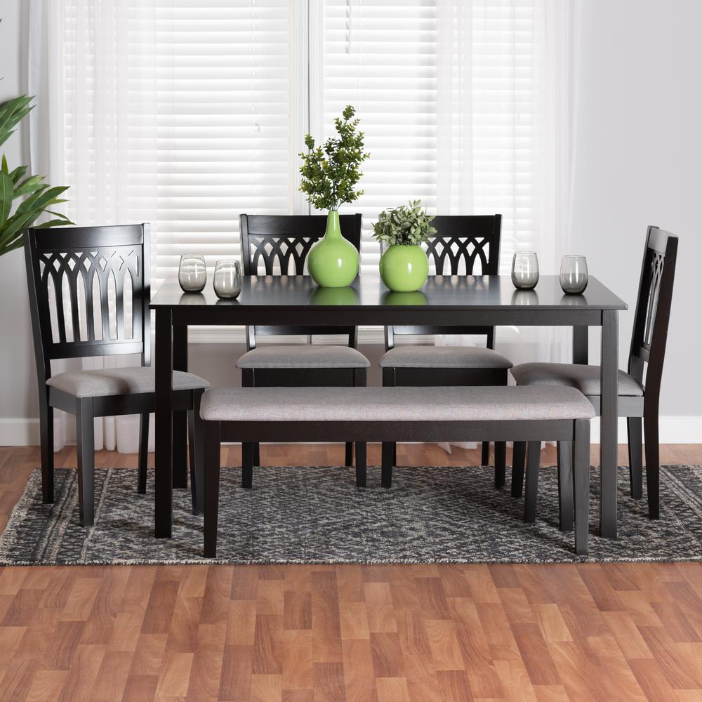 Genesis Modern Grey Fabric and Dark Brown Finished Wood 6-Piece Dining Set. Picture 20