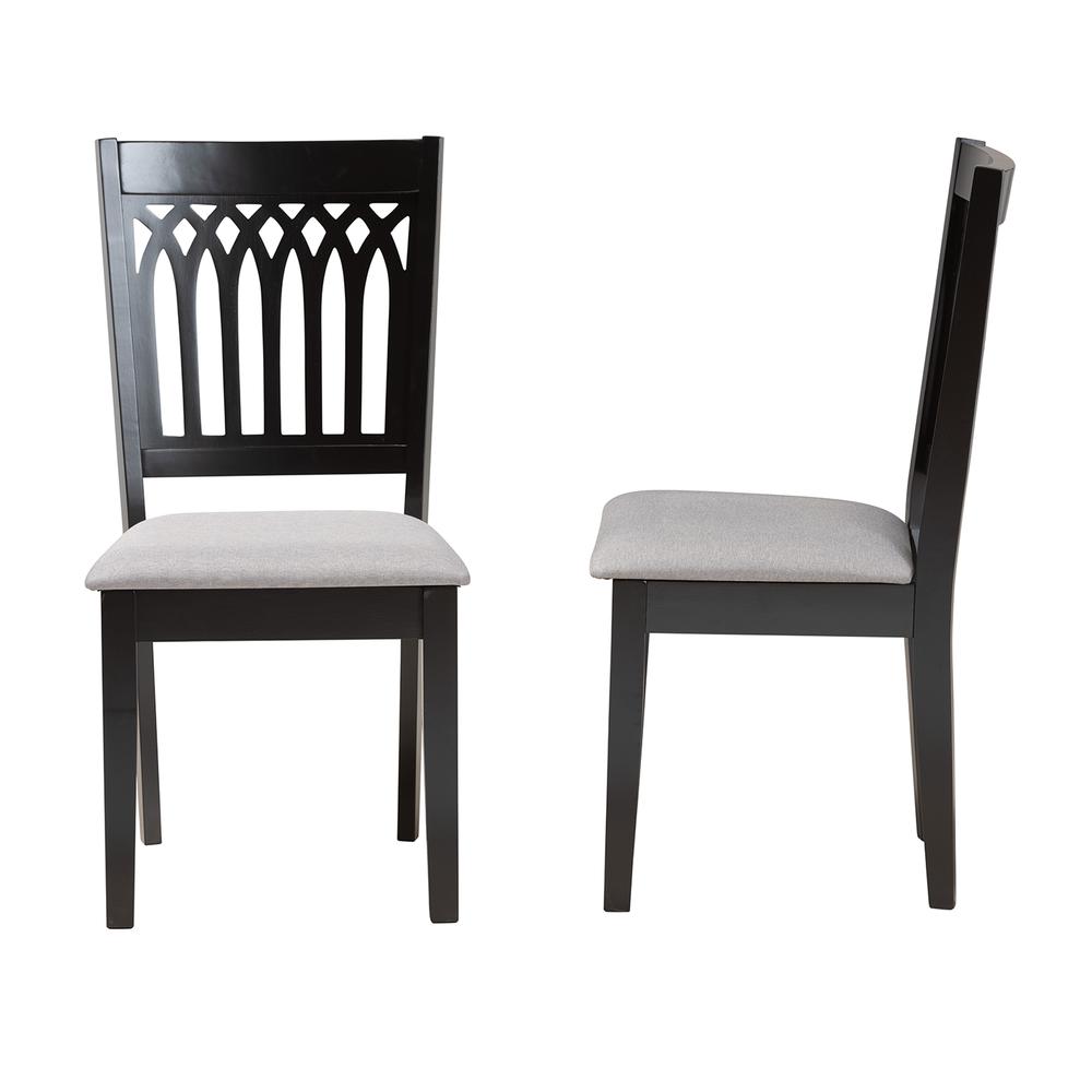 Genesis Modern Grey Fabric and Dark Brown Finished Wood 2-Piece Dining Chair Set. Picture 12
