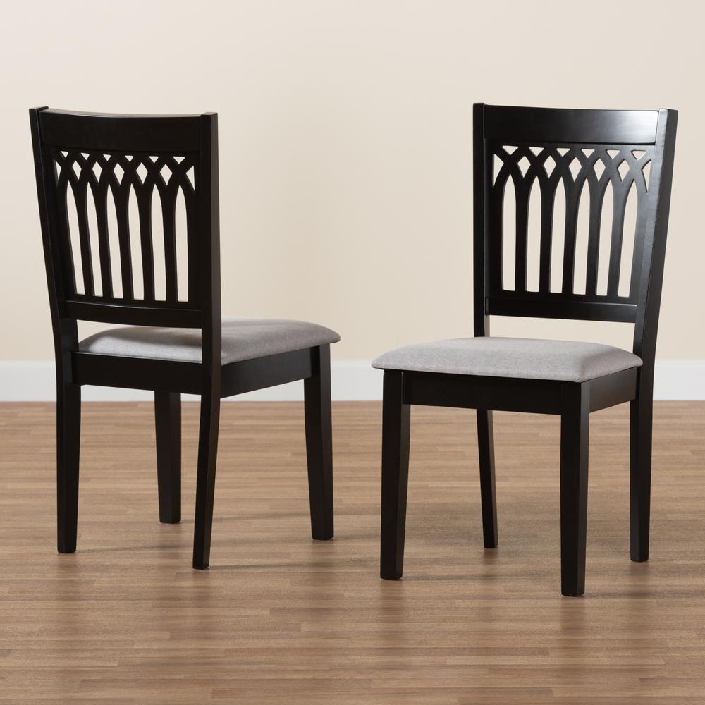 Genesis Modern Grey Fabric and Dark Brown Finished Wood 2-Piece Dining Chair Set. Picture 17