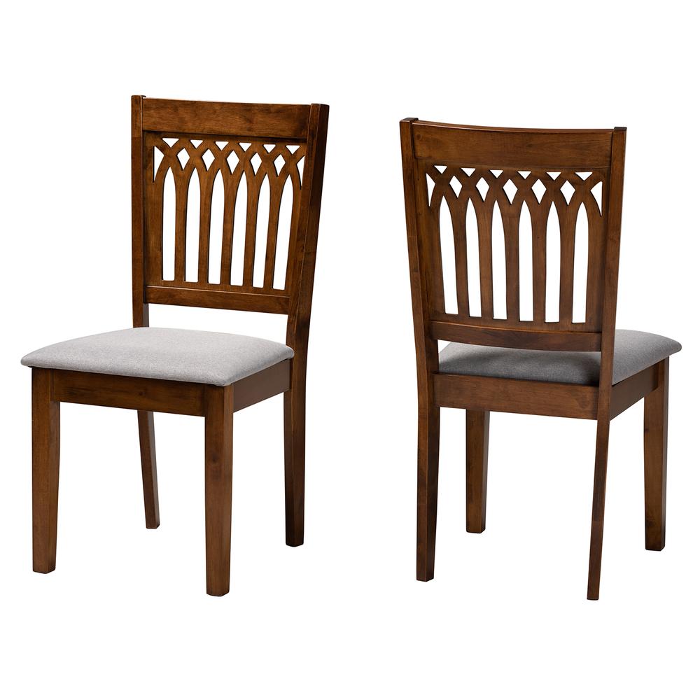 Grey Fabric and Walnut Brown Finished Wood 2-Piece Dining Chair Set. Picture 10