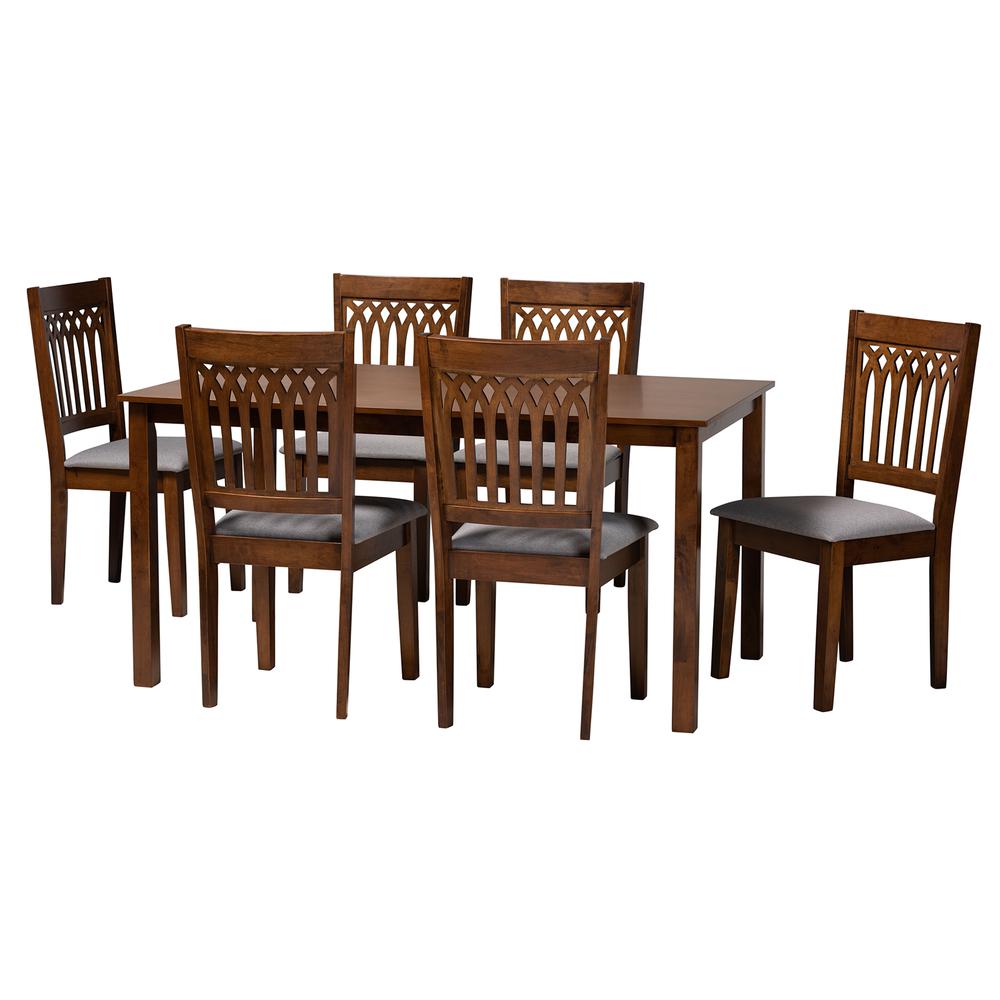 Genesis Modern Grey Fabric and Walnut Brown Finished Wood 7-Piece Dining Set. Picture 11