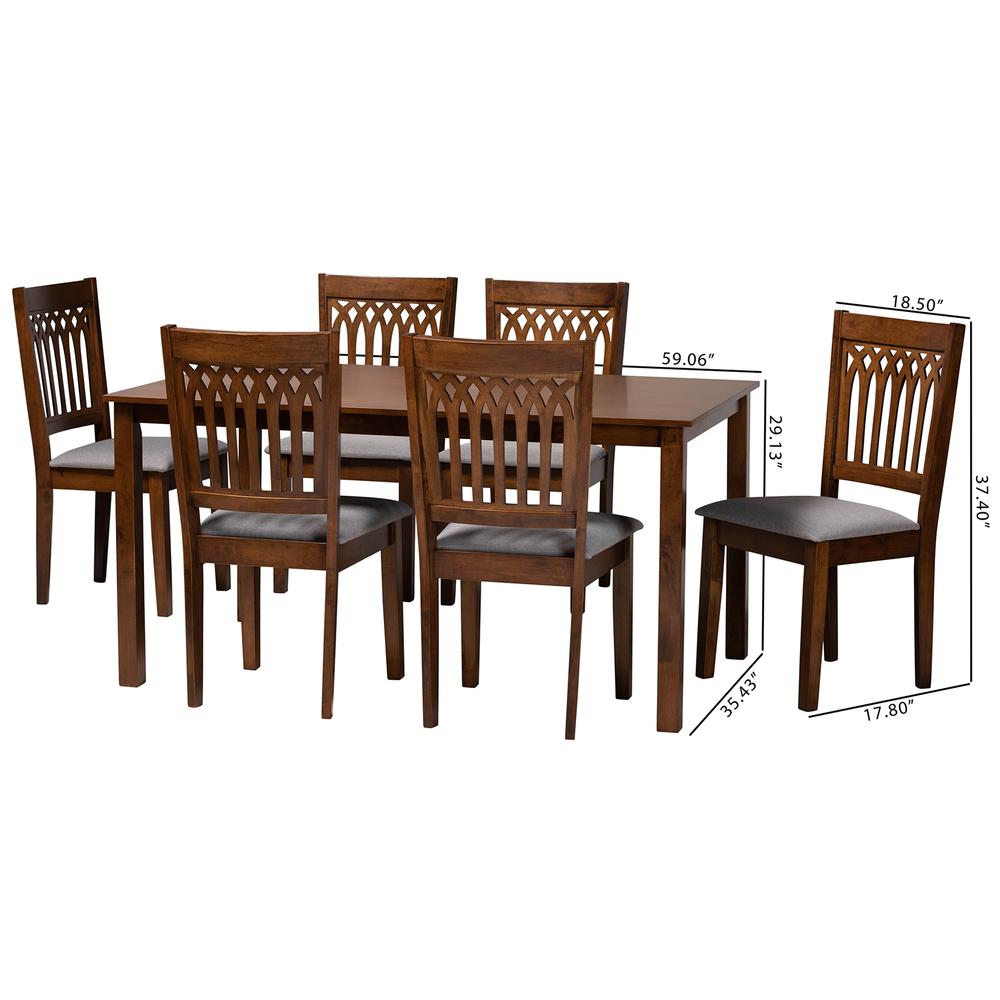 Genesis Modern Grey Fabric and Walnut Brown Finished Wood 7-Piece Dining Set. Picture 20
