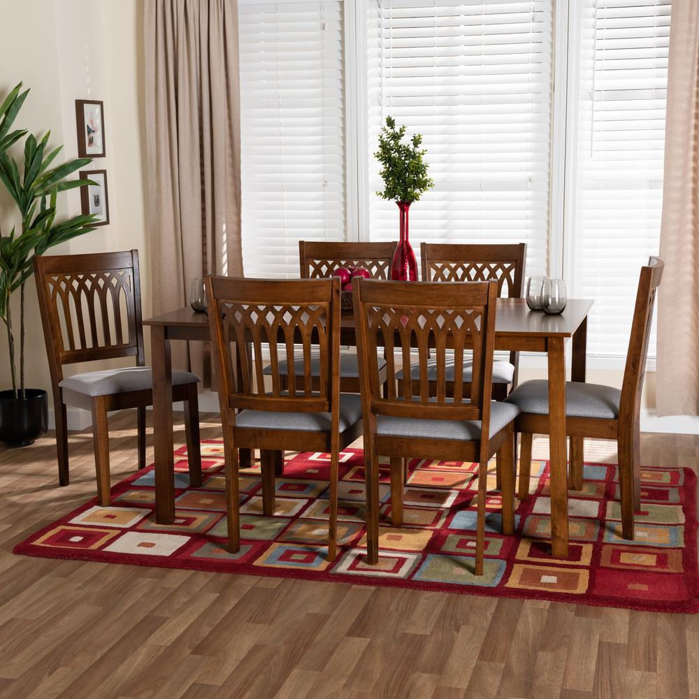 Genesis Modern Grey Fabric and Walnut Brown Finished Wood 7-Piece Dining Set. Picture 18