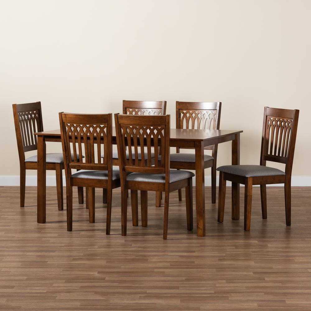 Genesis Modern Grey Fabric and Walnut Brown Finished Wood 7-Piece Dining Set. Picture 19