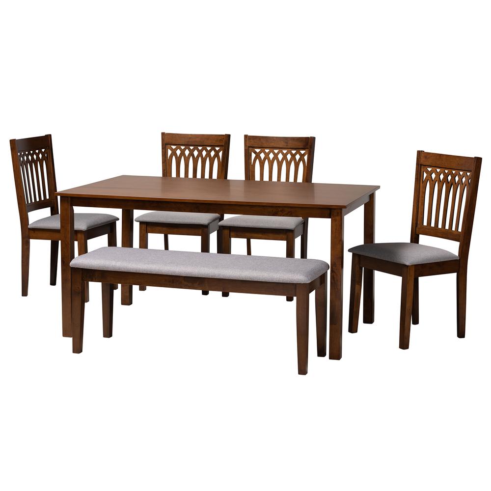 Genesis Modern Grey Fabric and Walnut Brown Finished Wood 6-Piece Dining Set. Picture 12