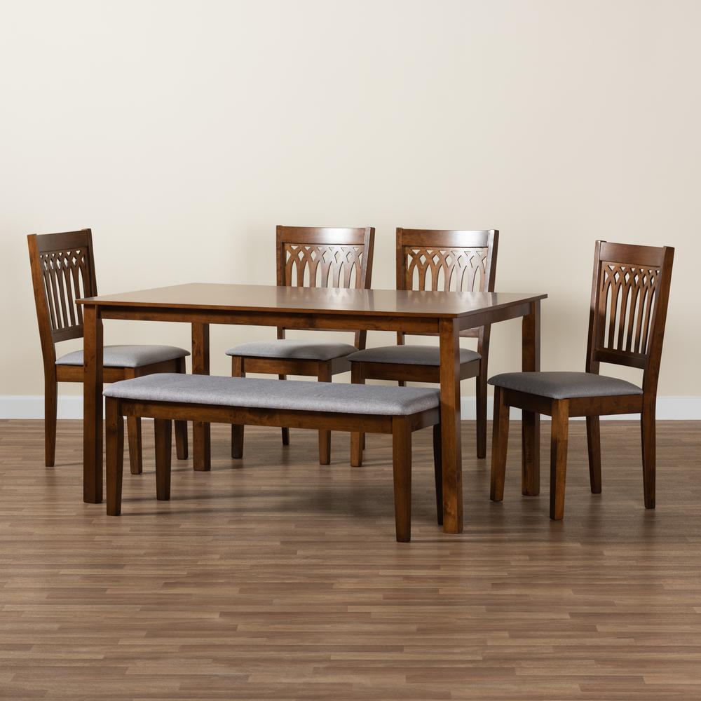 Genesis Modern Grey Fabric and Walnut Brown Finished Wood 6-Piece Dining Set. Picture 21
