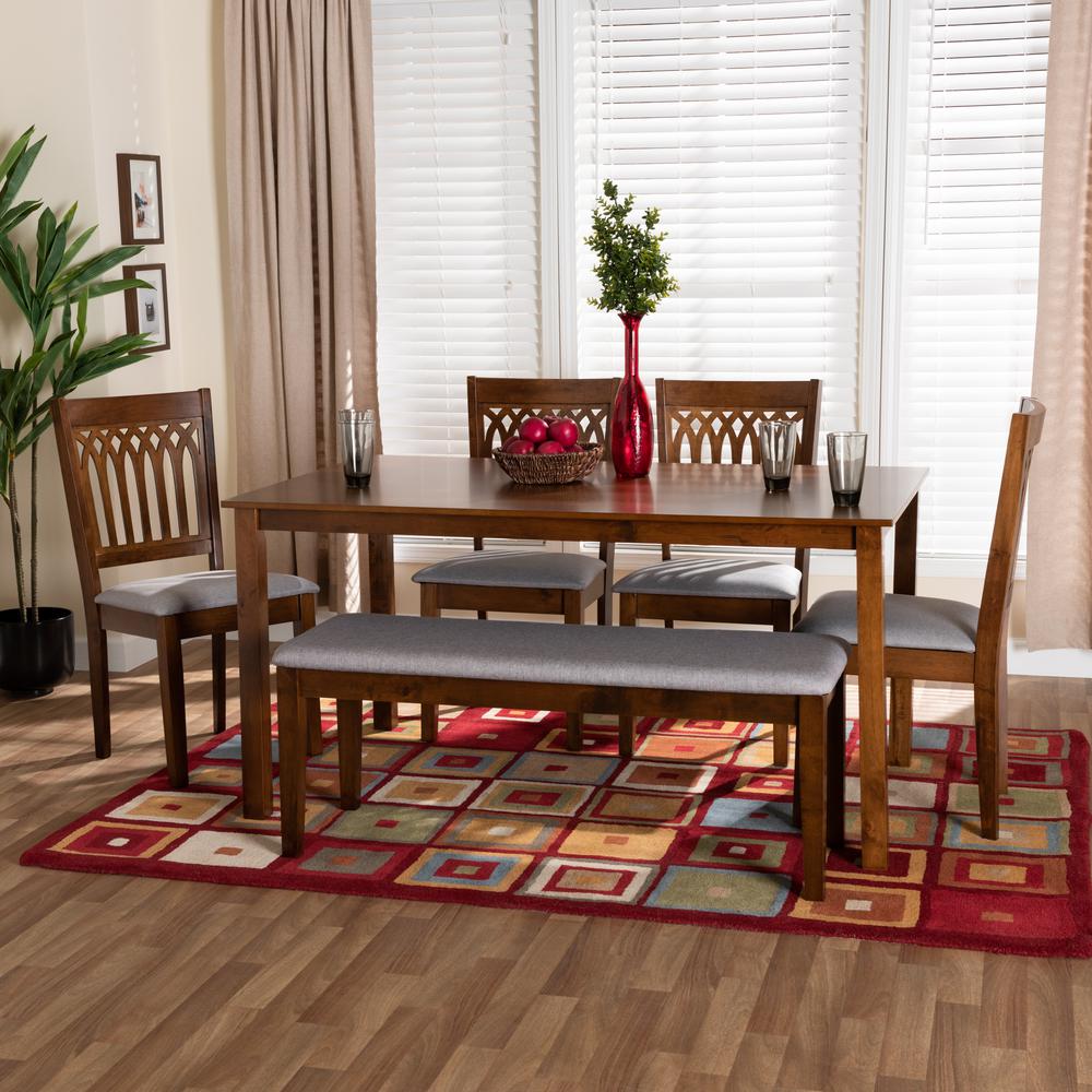 Genesis Modern Grey Fabric and Walnut Brown Finished Wood 6-Piece Dining Set. Picture 20