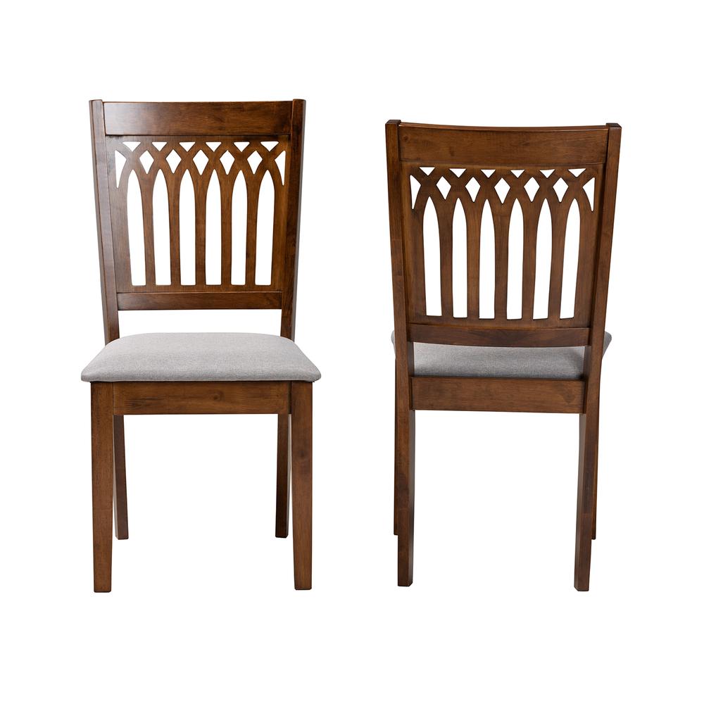 Grey Fabric and Walnut Brown Finished Wood 2-Piece Dining Chair Set. Picture 11