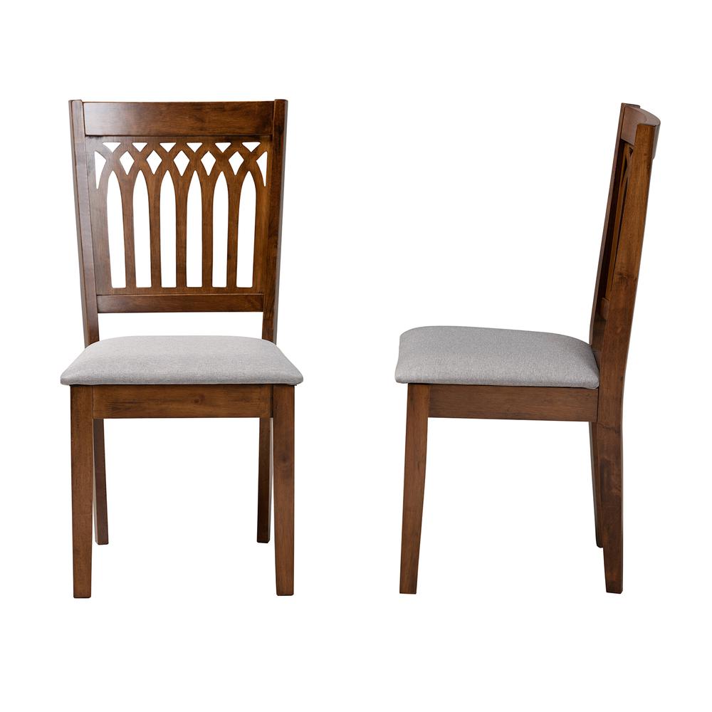 Grey Fabric and Walnut Brown Finished Wood 2-Piece Dining Chair Set. Picture 12