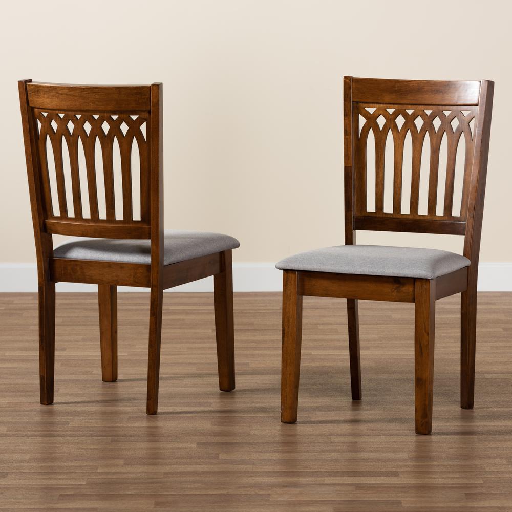 Grey Fabric and Walnut Brown Finished Wood 2-Piece Dining Chair Set. Picture 17