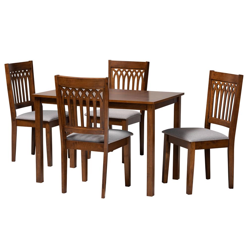 Genesis Modern Grey Fabric and Walnut Brown Finished Wood 5-Piece Dining Set. Picture 11