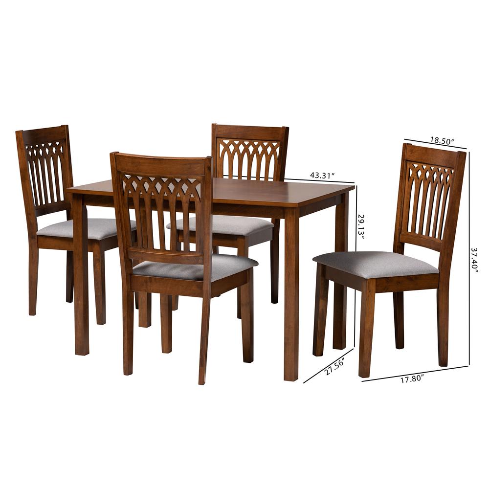 Genesis Modern Grey Fabric and Walnut Brown Finished Wood 5-Piece Dining Set. Picture 20